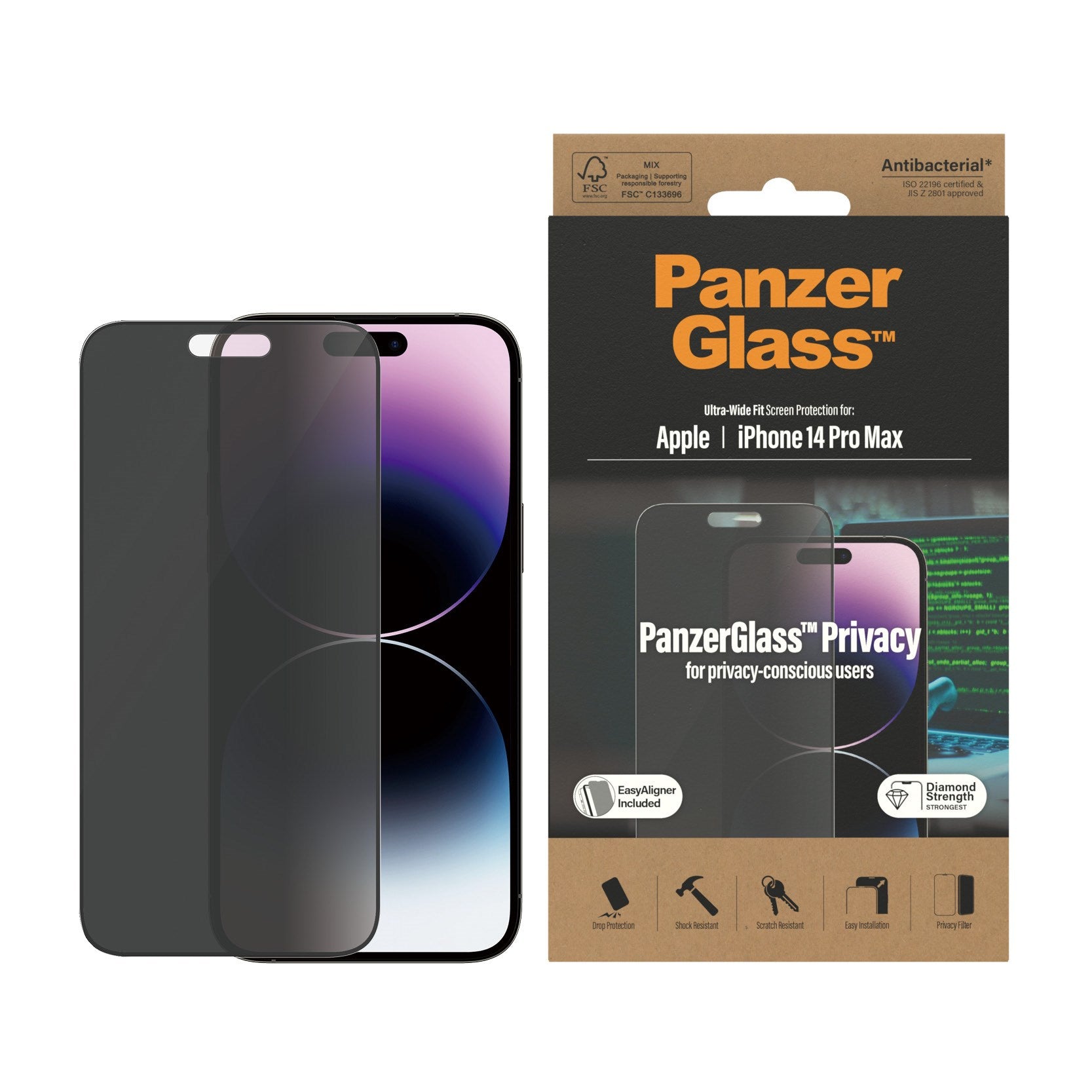 PanzerGlass® Privacy Skærmbeskyttelse iPhone 14 Pro Max | Ultra-Wide Fit m. EasyAligner